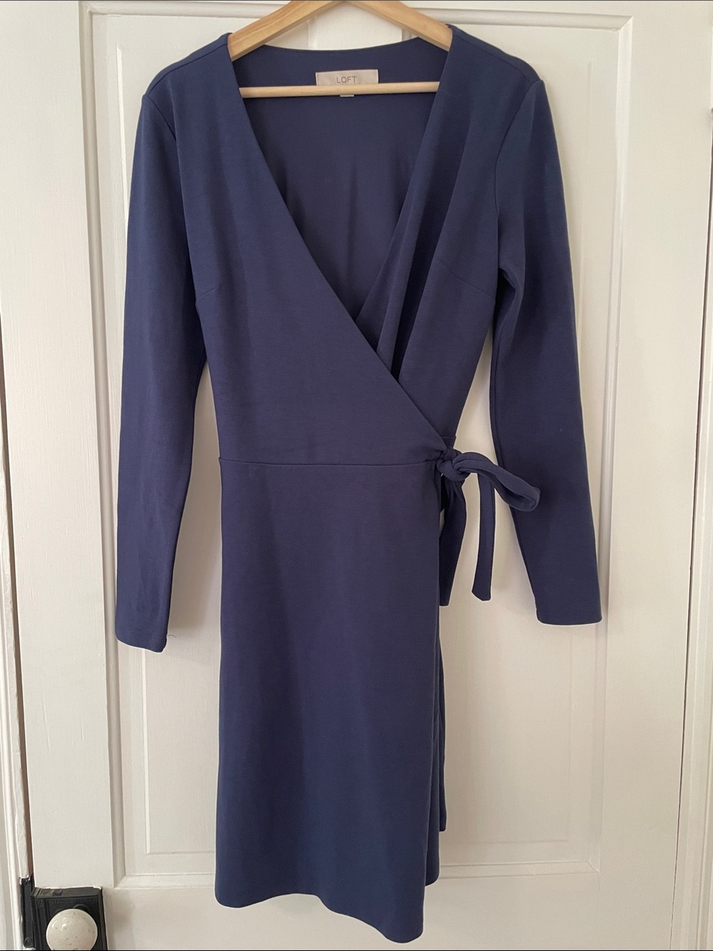 LOFT Navy Long-Sleeve Wrap Dress with Self-Tie